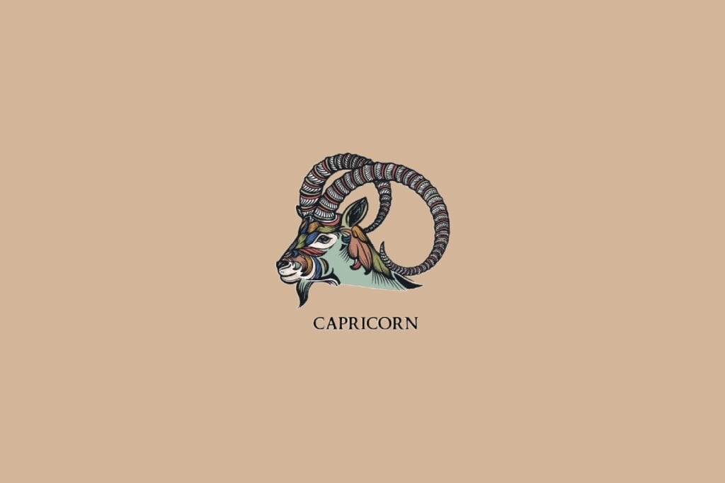 Ilustração do sÃmbolo de Capricórnio, representado por uma cabeça de cabra com chifres curvados