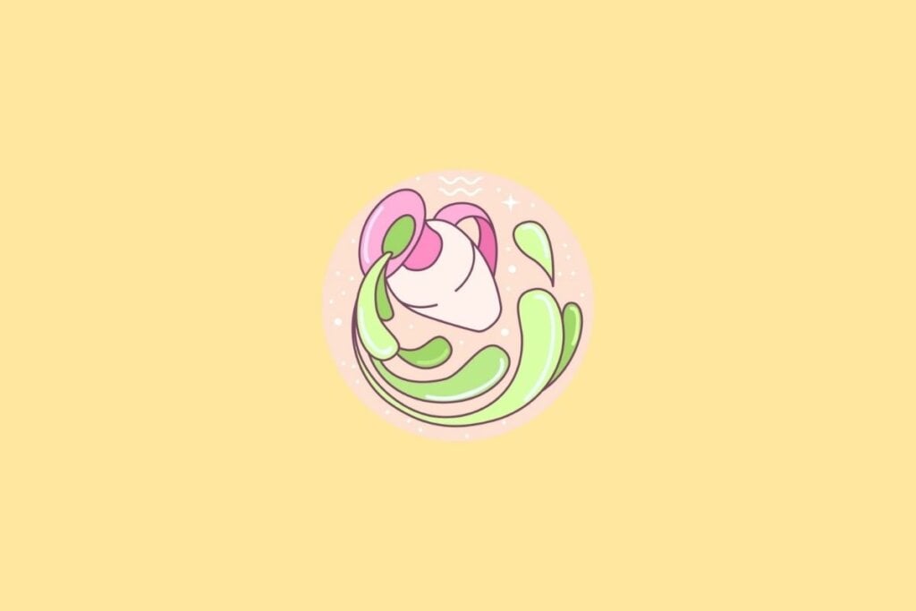 Ilustração do signo de Aquário em um cÃrculo em cima de um fundo laranja