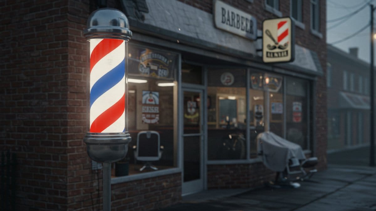 Poste de barbearia tem relação com sangue e curativos (Foto: Gerada por IA)