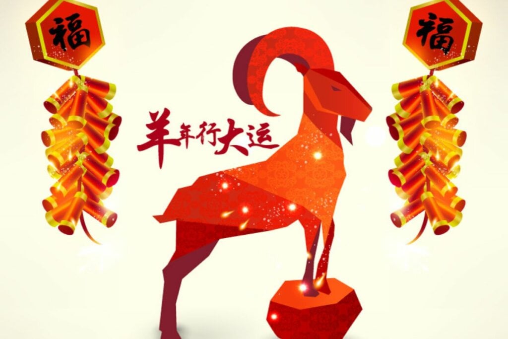 IlustraÃ§Ã£o de uma cabra vermelha em um fundo amarelo claro