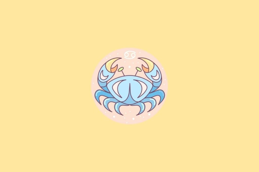 Ilustração do signo de Câncer em um cÃrculo em cima de um fundo laranja