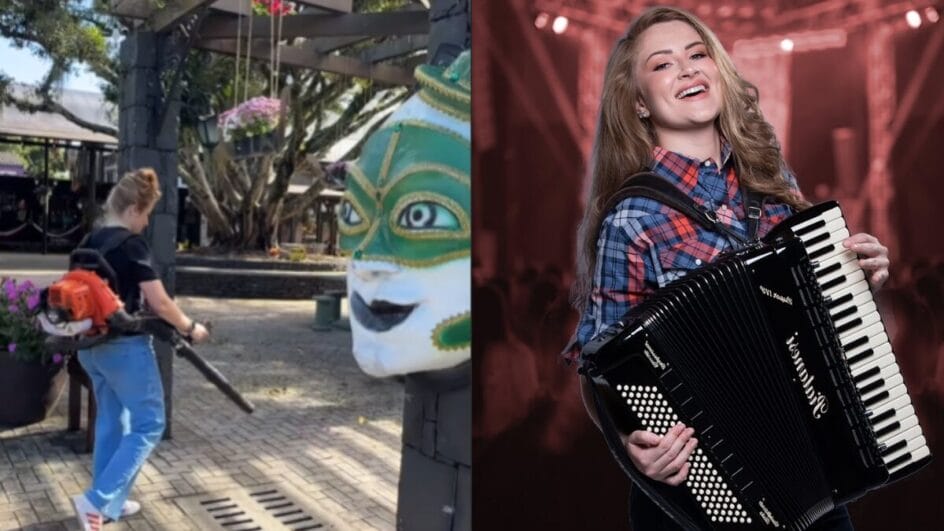 Cantora limpa praça de Nova Veneza