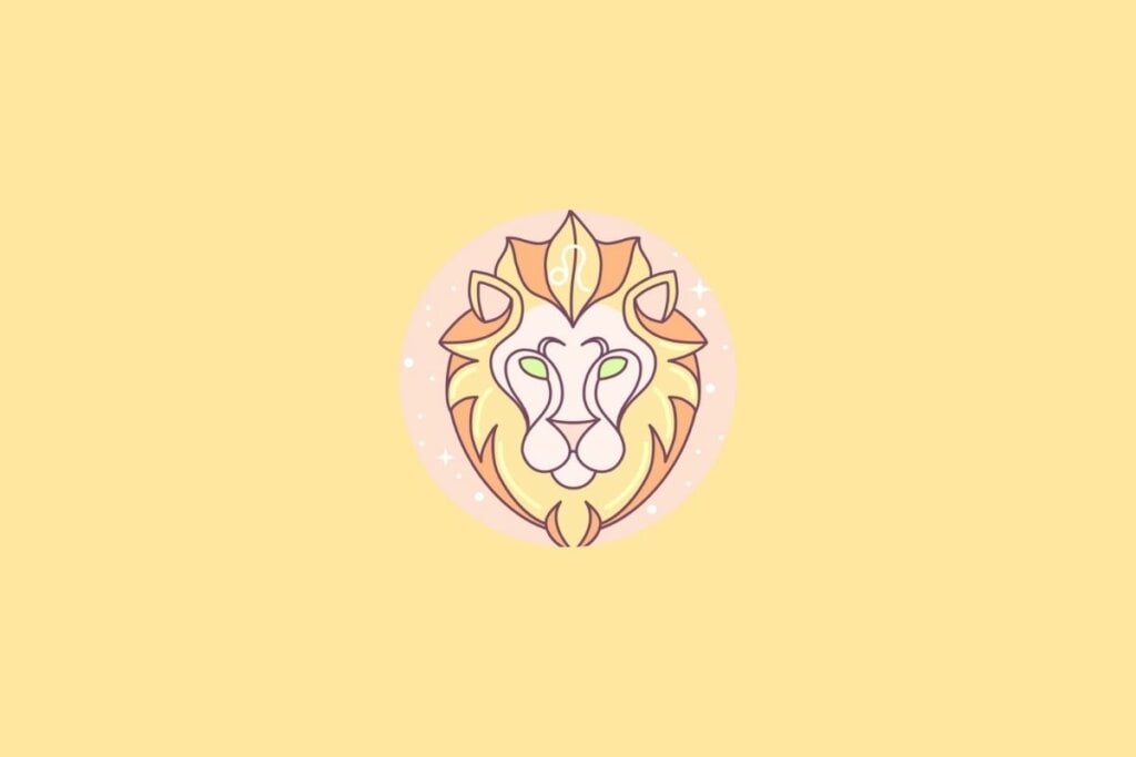 Ilustração do signo de Leão em um cÃrculo em cima de um fundo laranja