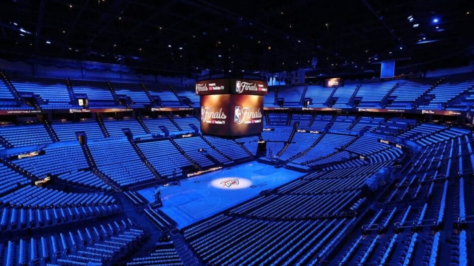 Paycom Center está pronto para receber o primeiro jogo das finais da NBA 2024/24 (Foto: Reprodução, NBA)