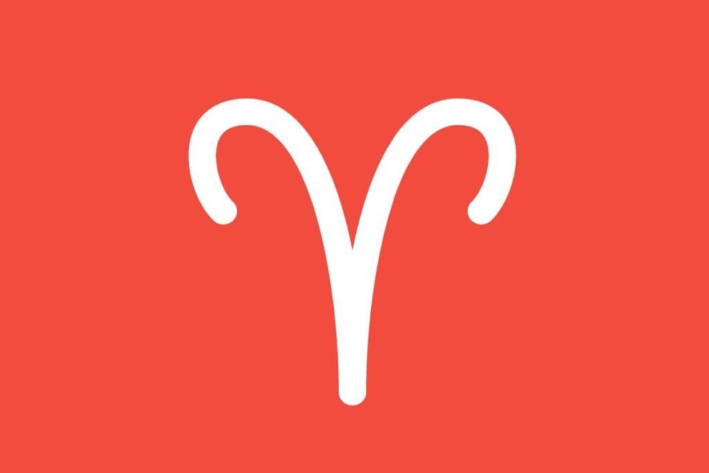 Ilustração branca do signo de áries em fundo de cor salmão