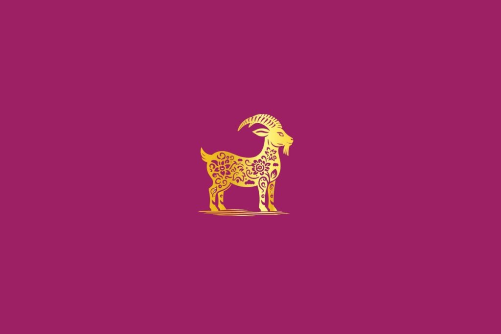 Ilustração de uma cabra dourado em um fundo rosa-escuro