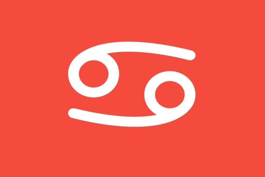 Ilustração branca do signo de câncer em fundo de cor salmão