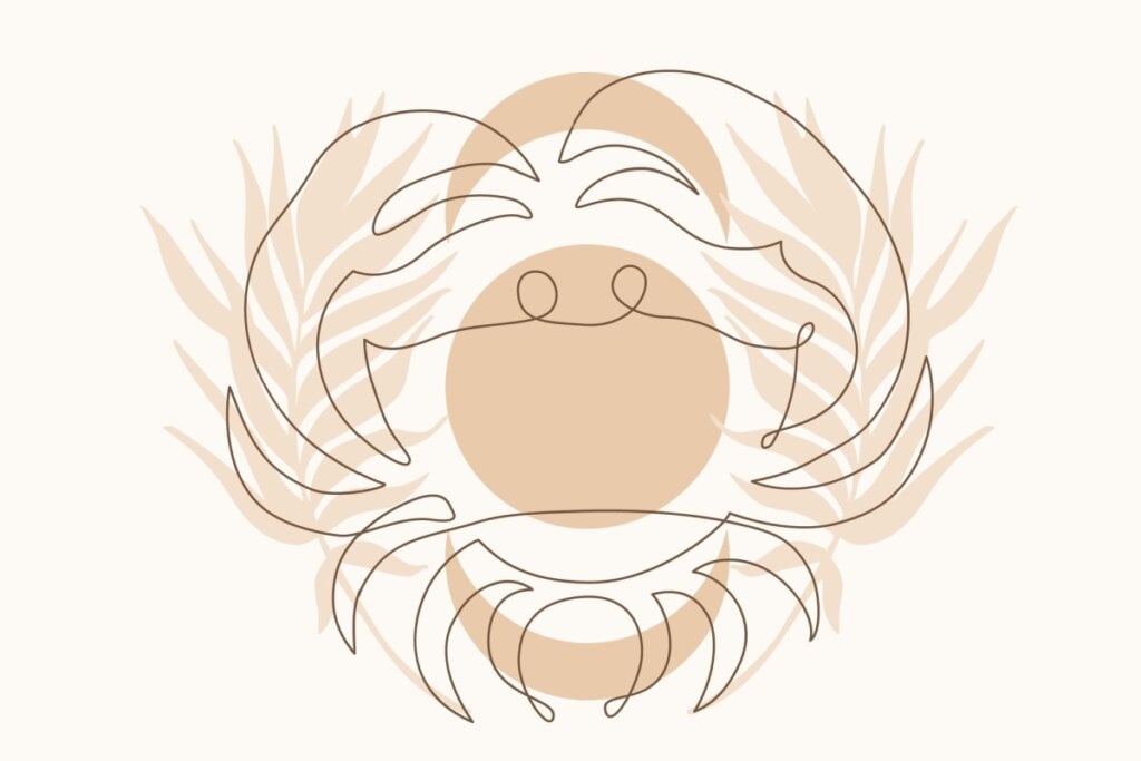 IlustraÃ§Ã£o com folhas do signo de CÃ¢ncer em um fundo rosa