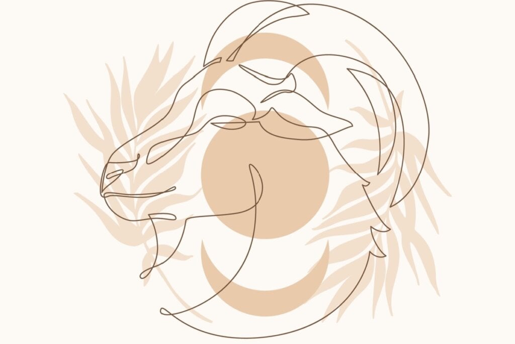 IlustraÃ§Ã£o com folhas do signo de CapricÃ³rnio em um fundo rosa