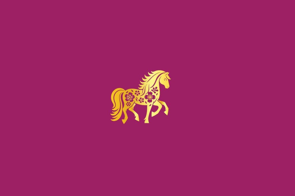 Ilustração de um cavalo dourado em um fundo rosa-escuro