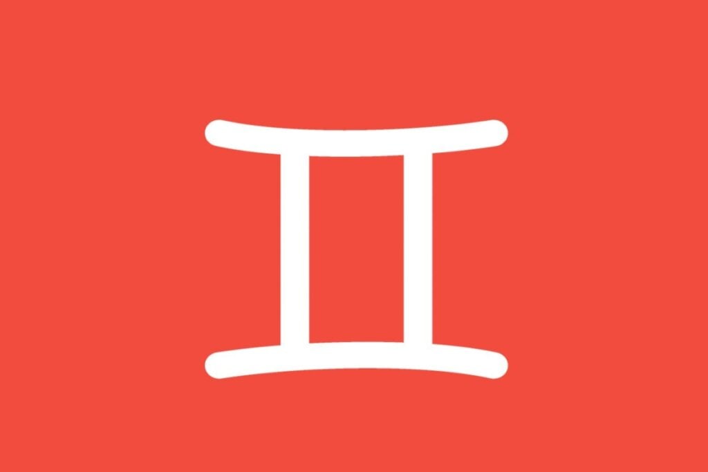 Ilustração branca do signo de gêmeos em fundo de cor salmão