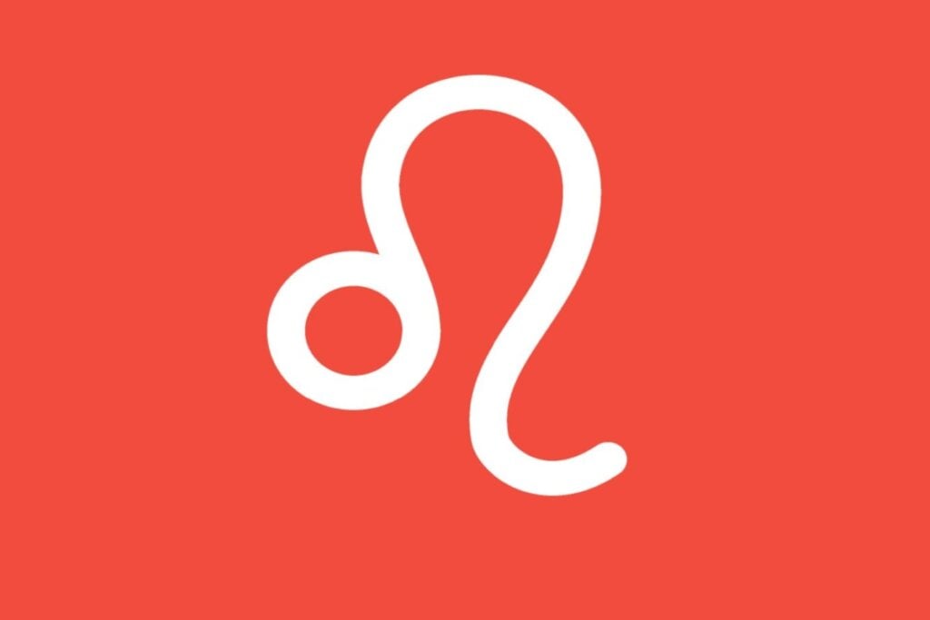 Ilustração branca do signo de leão em fundo de cor salmão