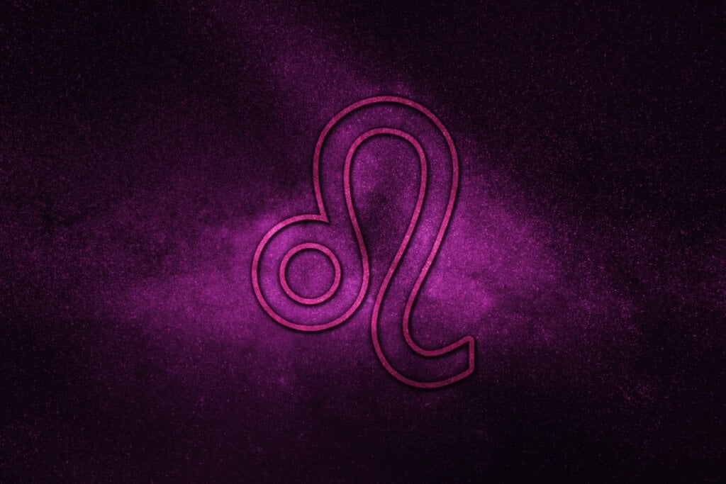 Ilustração roxa do sÃmbolo de leão com fundo roxo brilhante