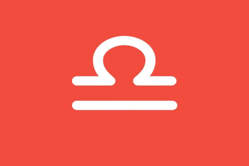 Ilustração branca do signo de libra em fundo de cor salmão