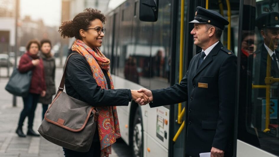 Estudo revela o poder do "bom dia" para o bem-estar no transporte público (Imagem gerada por IA)