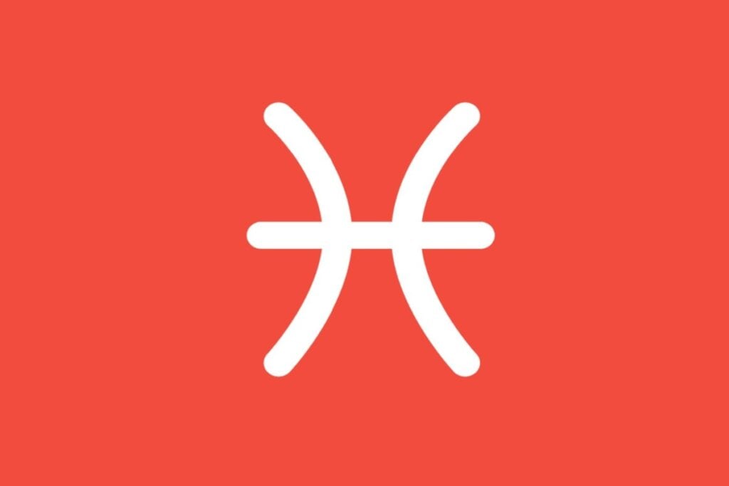 Ilustração branca do signo de peixes em fundo de cor salmão