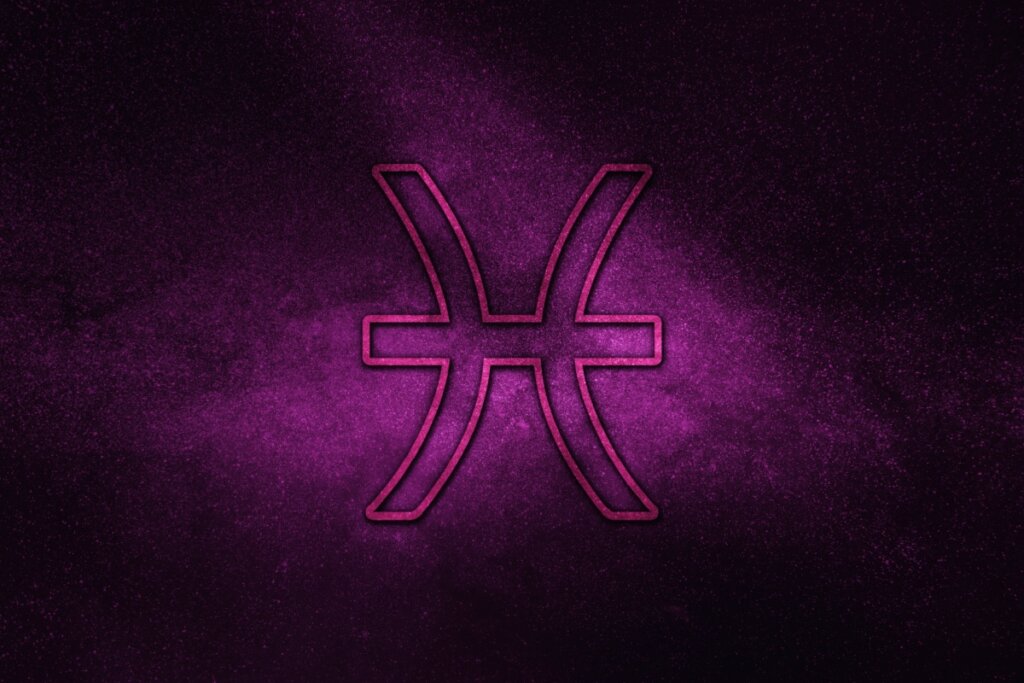 Ilustração roxa do sÃmbolo de peixes com fundo roxo brilhante