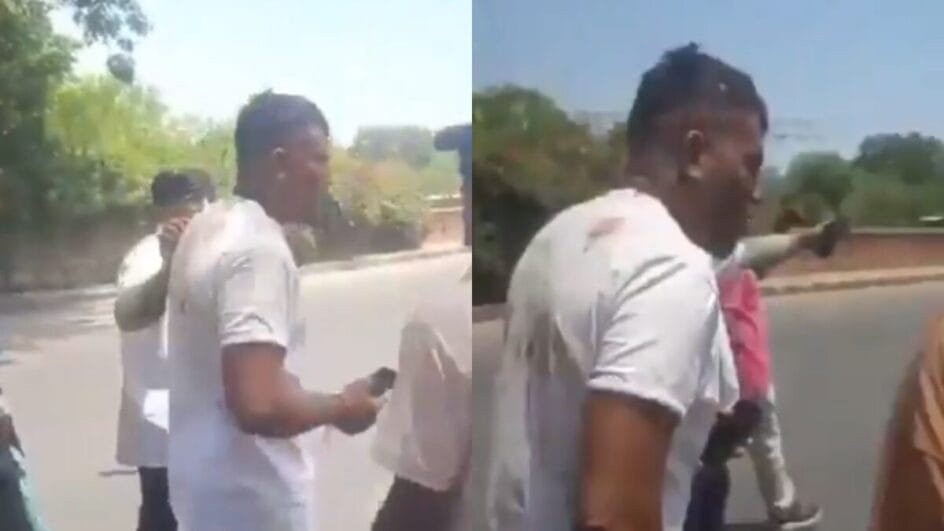 Homem saiu andando da saída de emergência (Foto: Redes sociais, Reprodução)