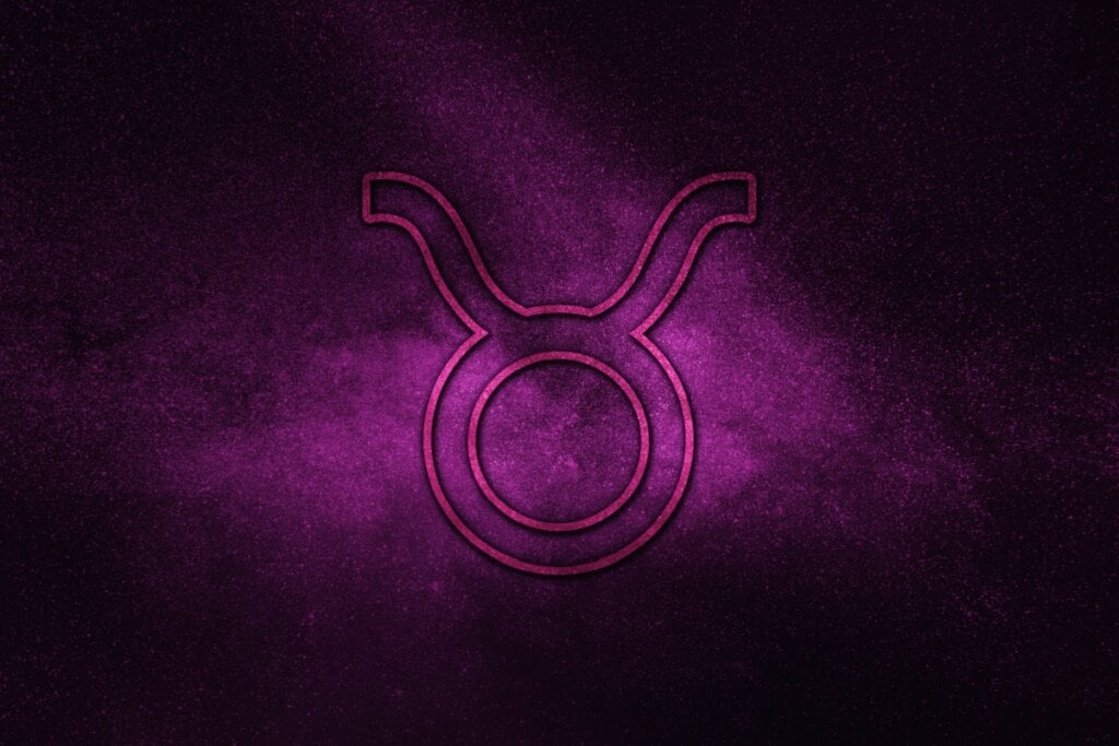 Ilustração roxa do sÃmbolo de touro com fundo roxo brilhante