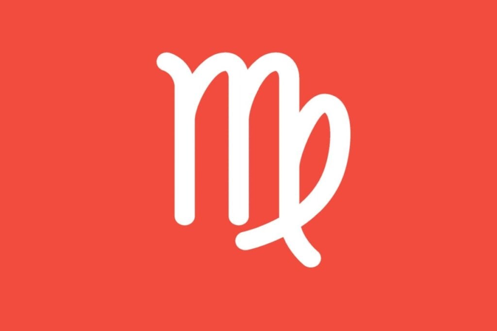 Ilustração branca do signo de virgem em fundo de cor salmão