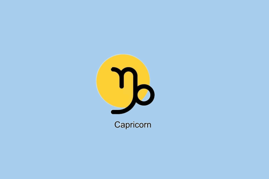 SÃ­mbolo do signo de CapricÃ³rnio ao lado de cÃ­rculo amarelo em fundo azul claro