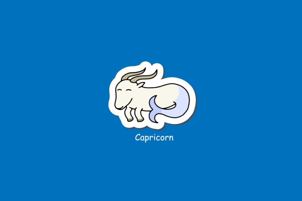 Ilustra&Atilde;&sect;&Atilde;&pound;o do signo de Capric&Atilde;&sup3;rnio, em fundo azul, com criatura de corpo de cabra e cauda de peixe