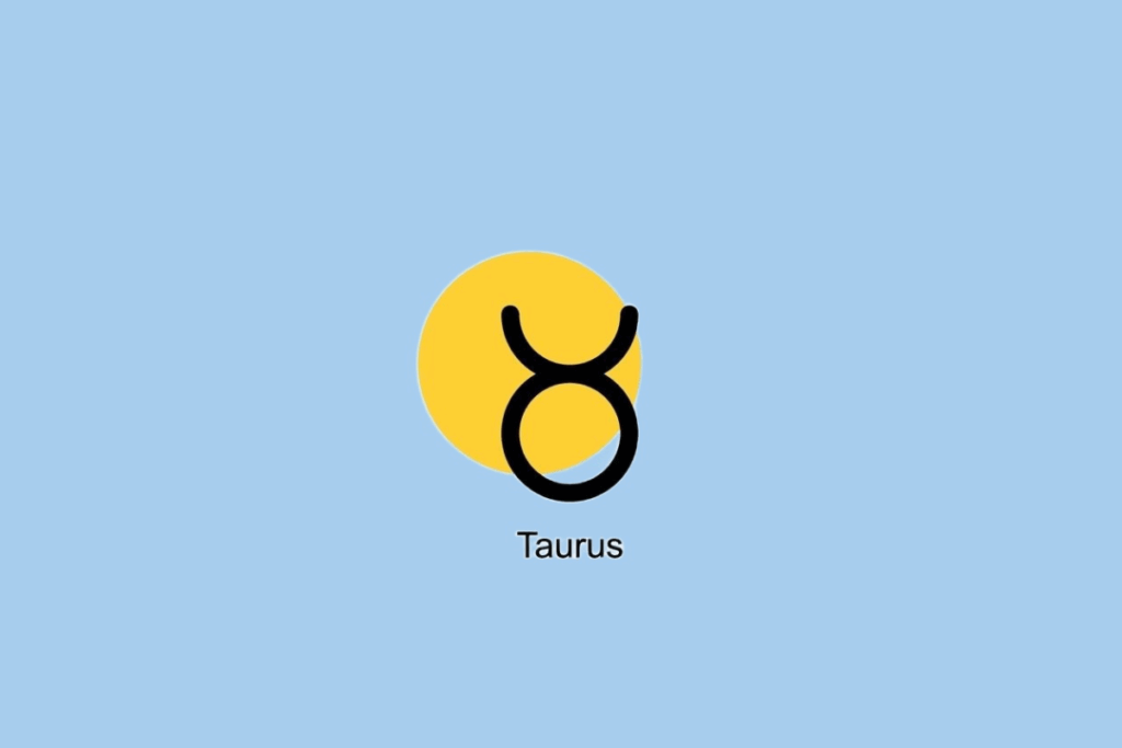 SÃ­mbolo do signo de Touro ao lado de cÃ­rculo amarelo em fundo azul claro