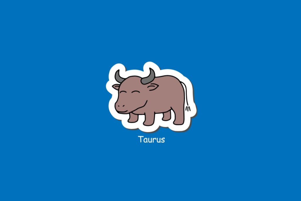 Ilustra&Atilde;&sect;&Atilde;&pound;o do signo de Touro, em fundo azul, com touro marrom de chifres curvos e olhos fechados