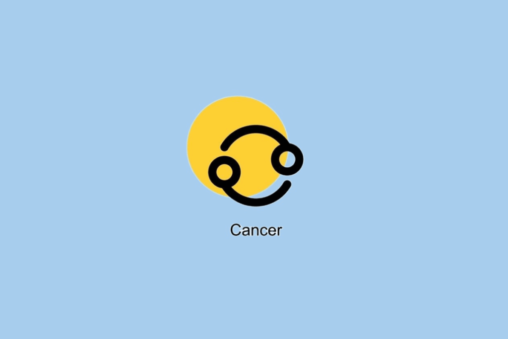 SÃ­mbolo do signo de CÃ¢ncer ao lado de cÃ­rculo amarelo em fundo azul claro