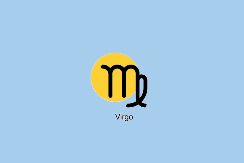 SÃ­mbolo do signo de Virgem ao lado de cÃ­rculo amarelo em fundo azul claro