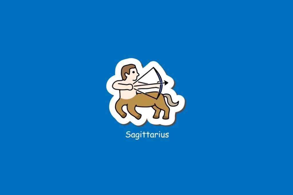 Ilustra&Atilde;&sect;&Atilde;&pound;o do signo de Sagit&Atilde;&iexcl;rio, em fundo azul, com centauro puxando arco e flecha em posi&Atilde;&sect;&Atilde;&pound;o de ataque