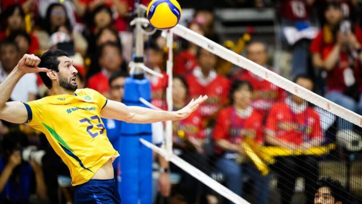 Ataque do central e capitão Flávio na VNL masculina 2025