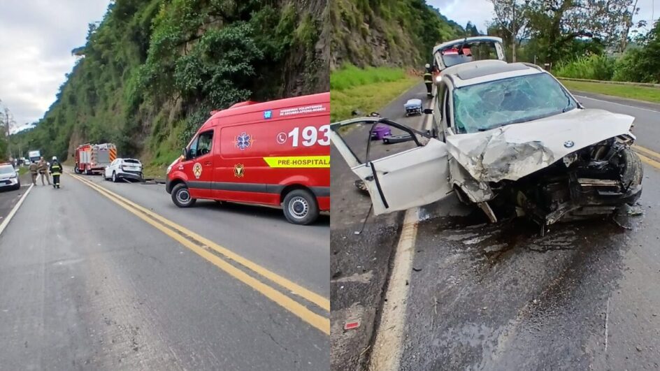 BMW sai de pista, capota e motorista morre em acidente na BR-470 em SC