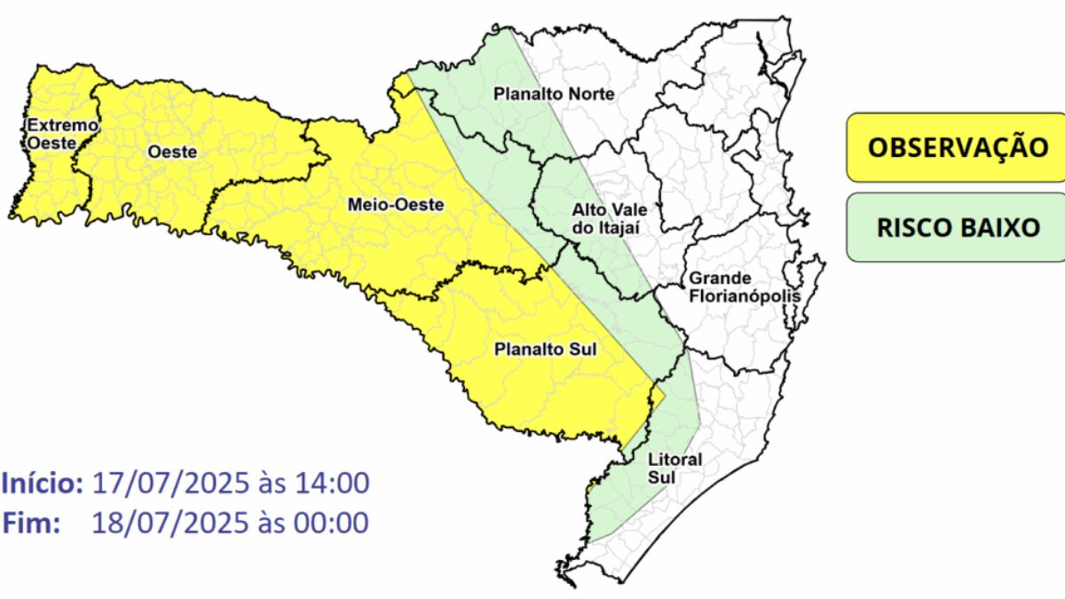 Observação Meteorológica SDC/SC 16/07 10:40 – Queda acentuada das temperaturas a partir da tarde desta quinta-feira (17)