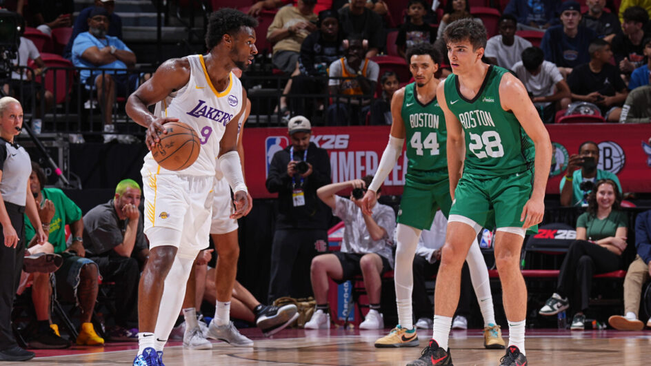 Lakers entram em quadra nesta sexta-feira pela NBA Summer League (Foto: Garrett Elwood, NBAE, Getty Images)