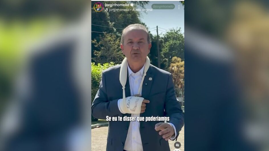 Jorginho Mello apareceu em vídeo com braço engessado (Foto: Instagram, Reprodução)