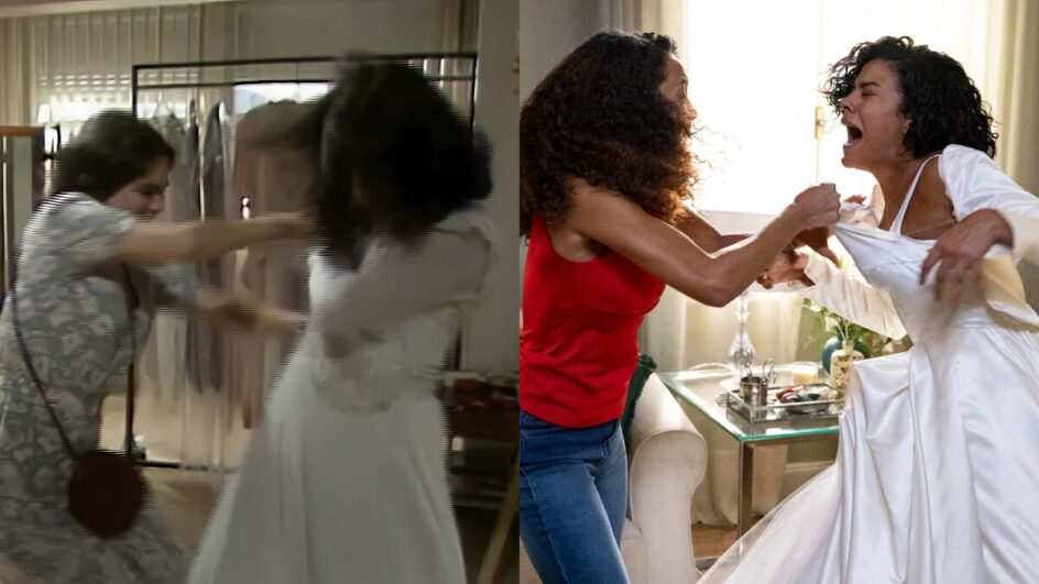 Raquel se vinga de Maria de Fátima e rasga o vestido de noiva da filha