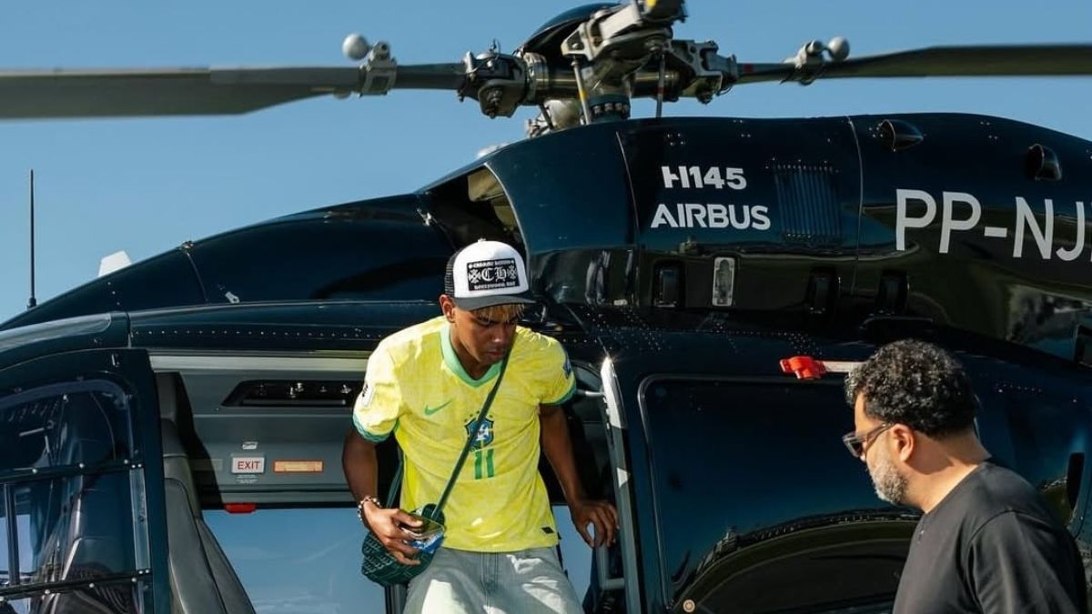 Yamal desembarca do helicóptero de Neymar no Brasil (Foto: reprodução Instagram)