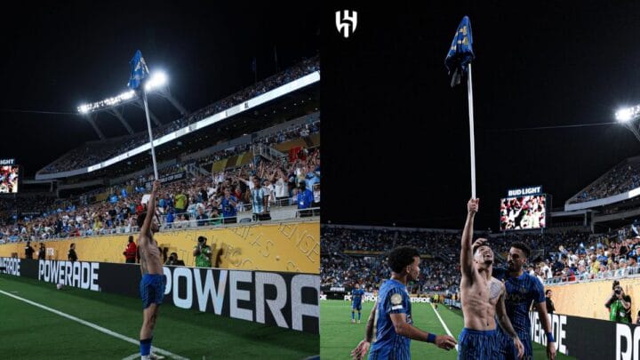 Marcos Leonardo, do Al-Hilal, comemorar gol e classificação contra o Manchester City (Foto: Divulgação Al-Hilal)