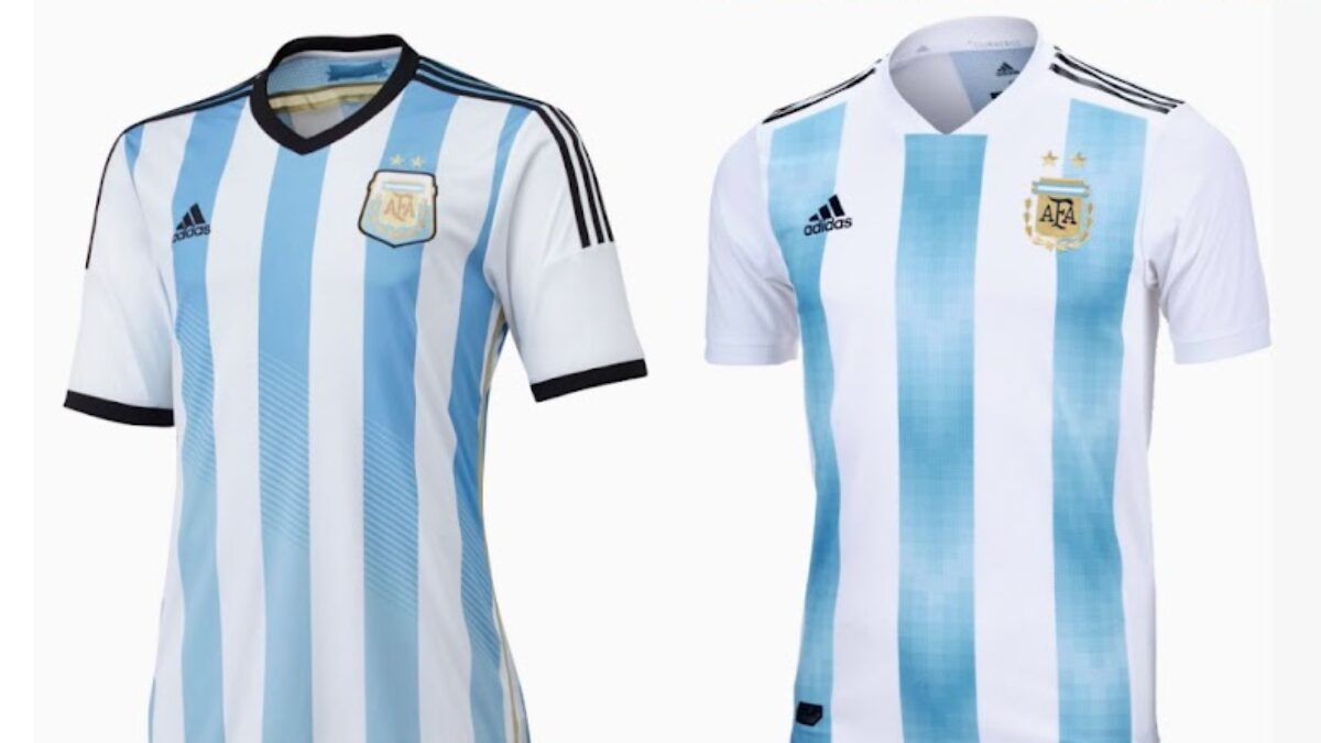 camisa da Argentina para a Copa do Mundo de 2018 e 2014. (Foto: Reprodu&ccedil;&atilde;o, Footy Headlines)