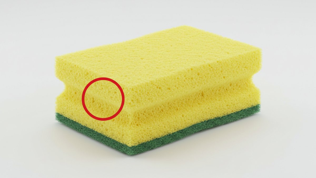 Apenas água quente não ajuda a eliminar as bactérias da esponja. (Foto: Imagem gerada por IA)