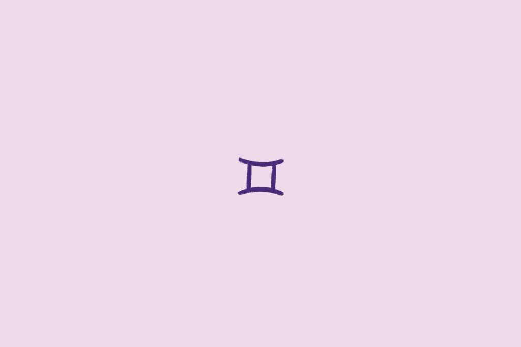 Ilustra&ccedil;&atilde;o do signo de g&ecirc;meos em um fundo roxo