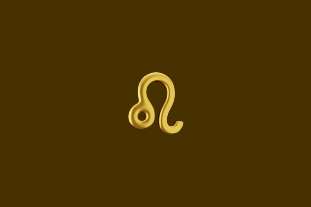 Ilustração do símbolo do signo de Leão dourado em um fundo marrom