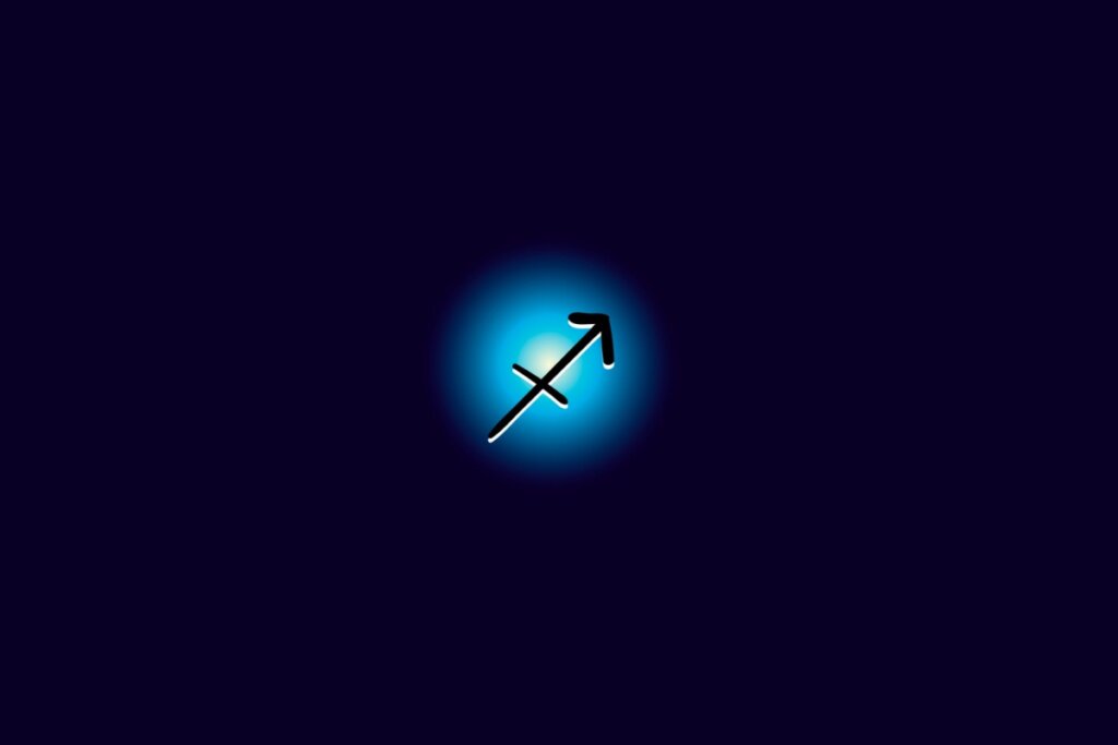 Ilustra&ccedil;&atilde;o do signo de sagit&aacute;rio iluminado com uma luz em um fundo azul escuro
