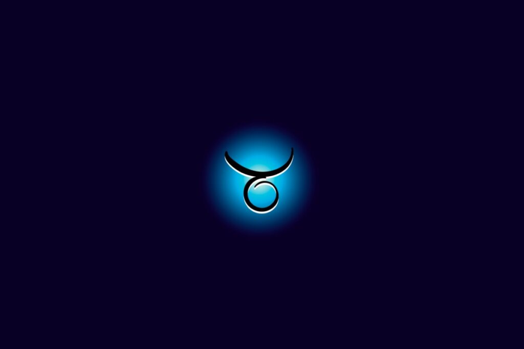 Ilustra&ccedil;&atilde;o do signo de touro iluminado com uma luz em um fundo azul escuro