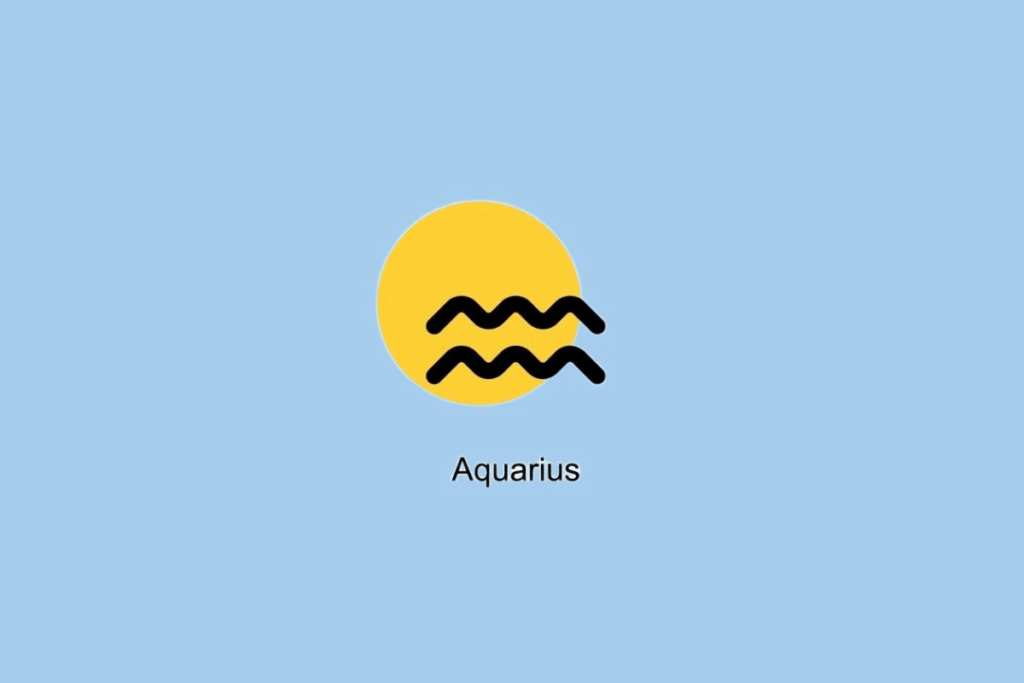 SÃmbolo do signo de Aquário ao lado de cÃrculo amarelo em fundo azul claro