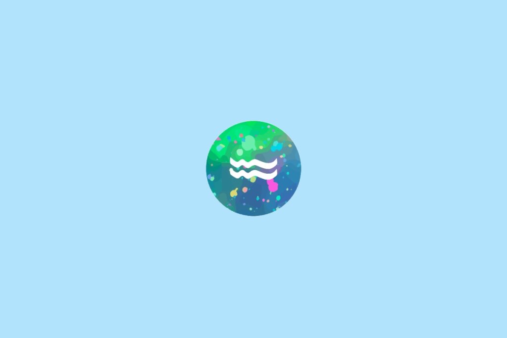 Ãcone do signo de Aquário em um cÃrculo colorido com fundo azul-claro