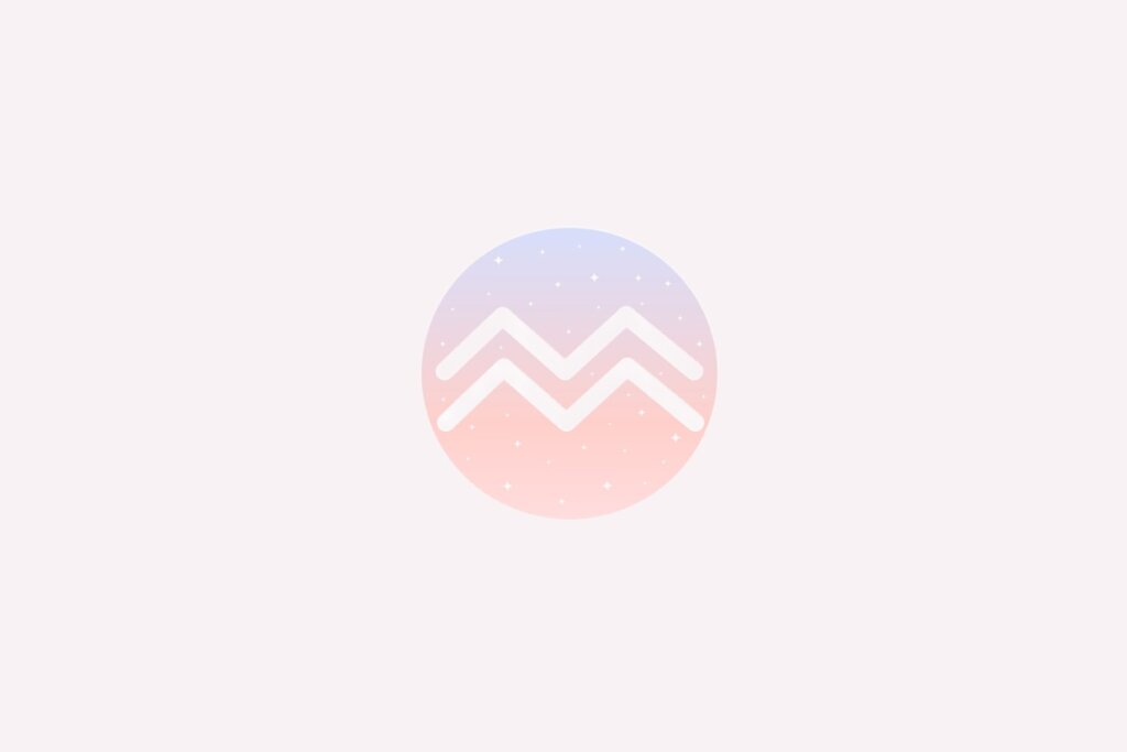 IlustraÃ§Ã£o do signo de AquÃ¡rio com duas linhas onduladas brancas paralelas, em fundo suave com tons pastel e pontos brilhantes