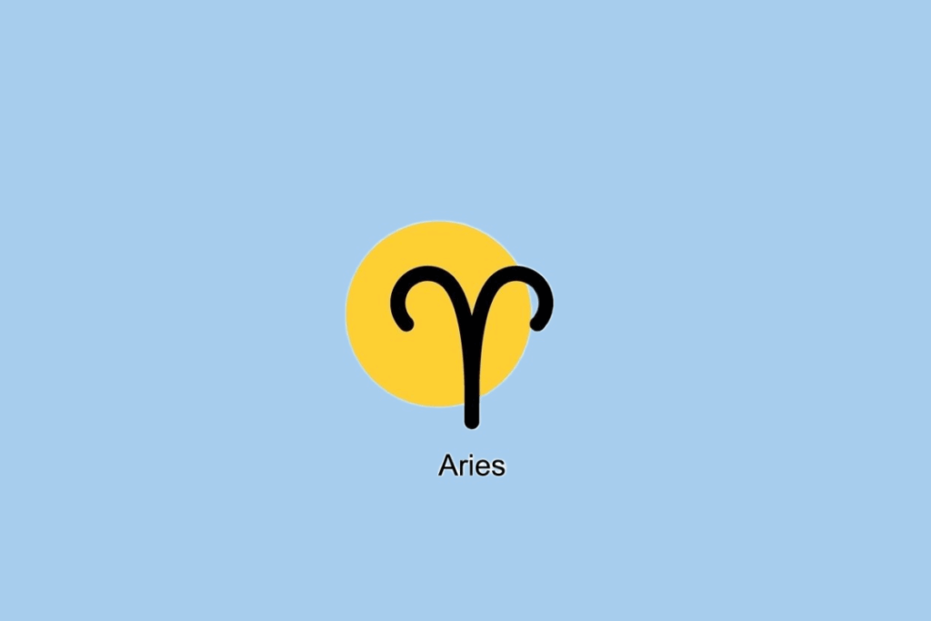 SÃmbolo do signo de Ãries ao lado de cÃrculo amarelo em fundo azul claro