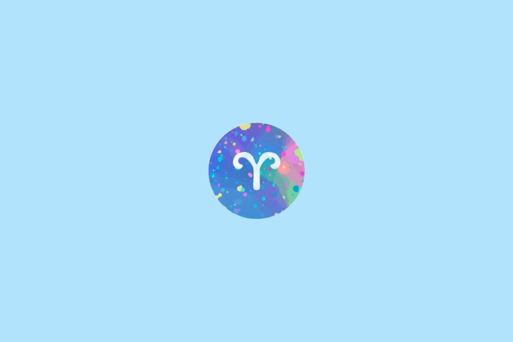 Ãcone do signo de Ãries em um cÃrculo colorido com fundo azul-claro